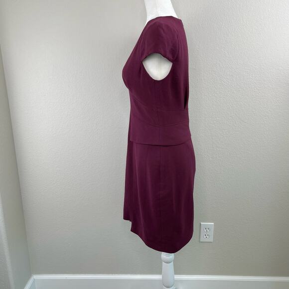 Tibi Maroon Knit Virgin Wool Short Sleeve V-Neck Peplum Mini Sheath Dress 6/SM - Picture 8 of 14